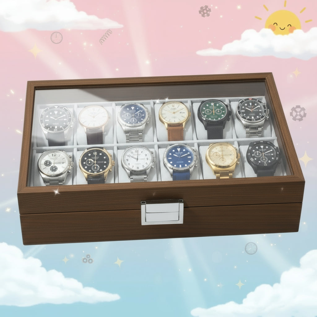 Watch Storage Box, Natural Rubberwood