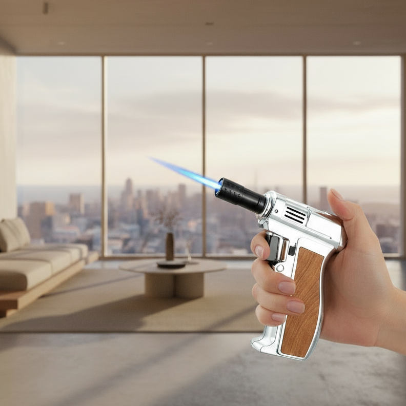 Gas Lighter Torch "Silver Metal Color" Pistol grip Handle