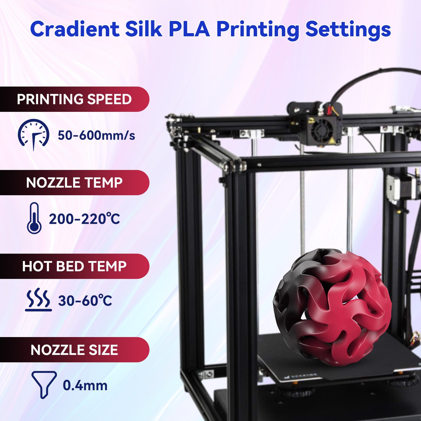 PLA 3D Printer Filament, Silk Two-Color, 1kg (2.2lb) Spool, 1.75mm +/- 0.02mm