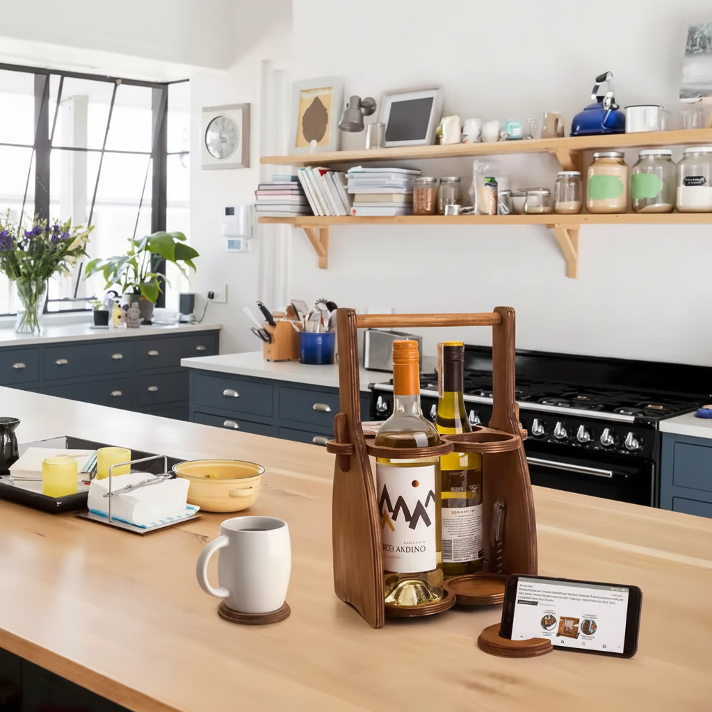 Wine Carrying Box. Fits 4 bottles or glasses. Natural multilayer Hardwood.