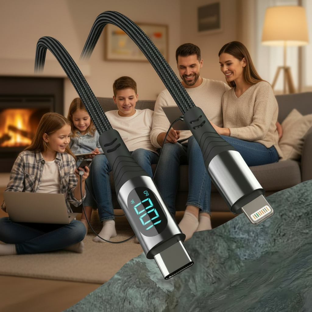 LED 6.5ft Type-C to iPhone Charging Cable, 100W