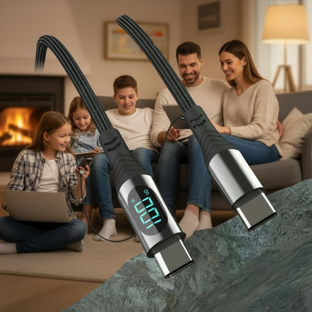 LED 6.5ft Type-C to Type-C Charging Cable, 100W