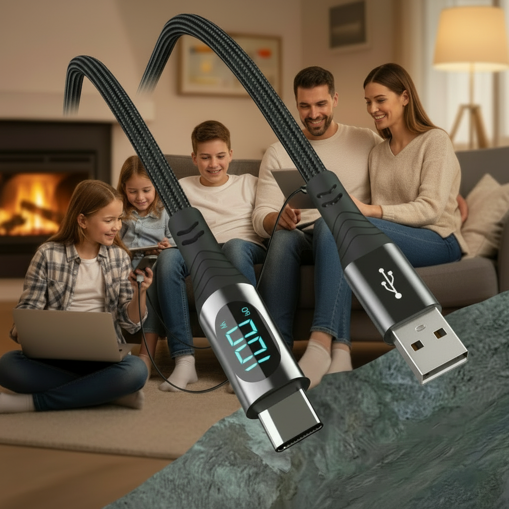 LED 4ft USB to Type-C Charging Cable, 100W