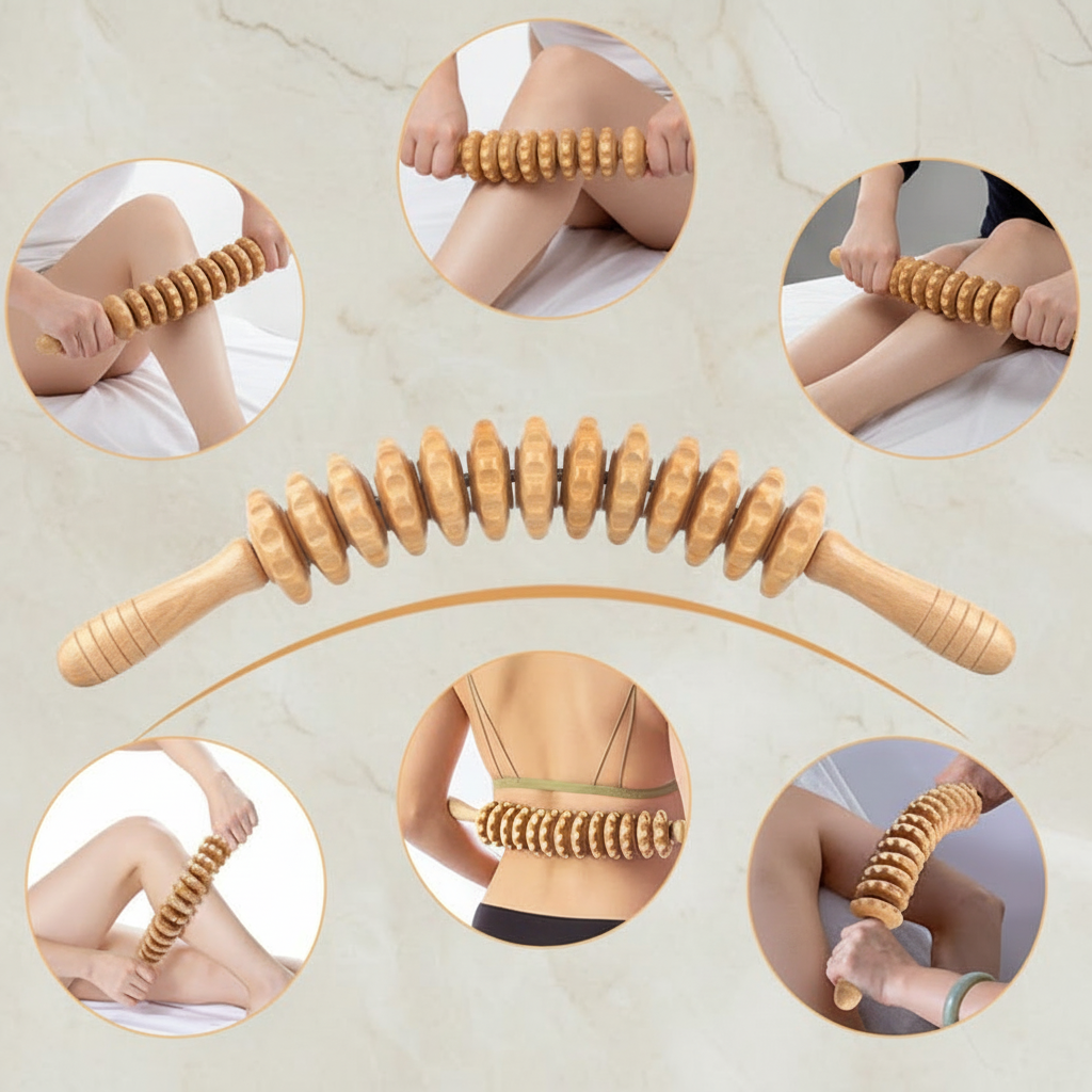 Wooden Massage Roller Stick, 12 Axes