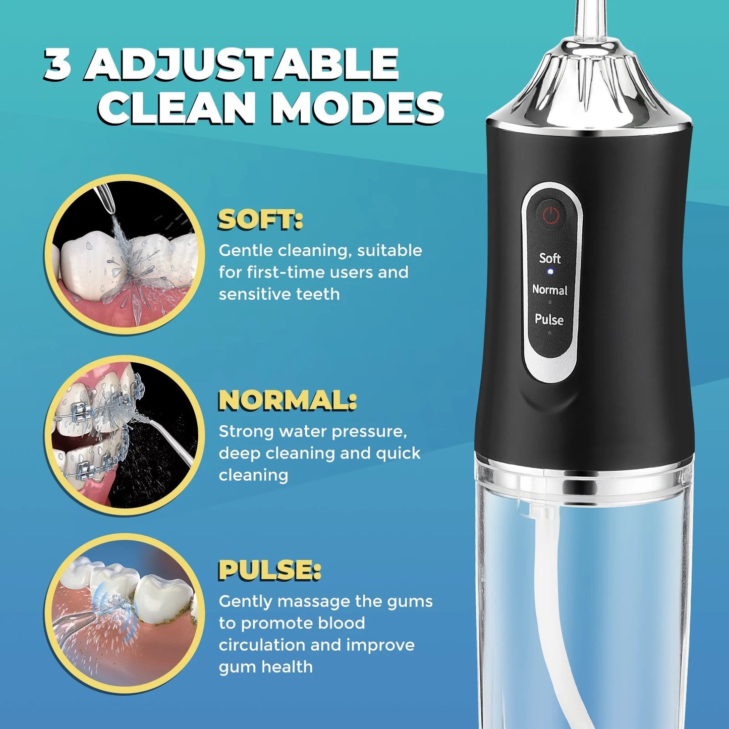 Electric Oral Irrigator, Black, Rechargeable