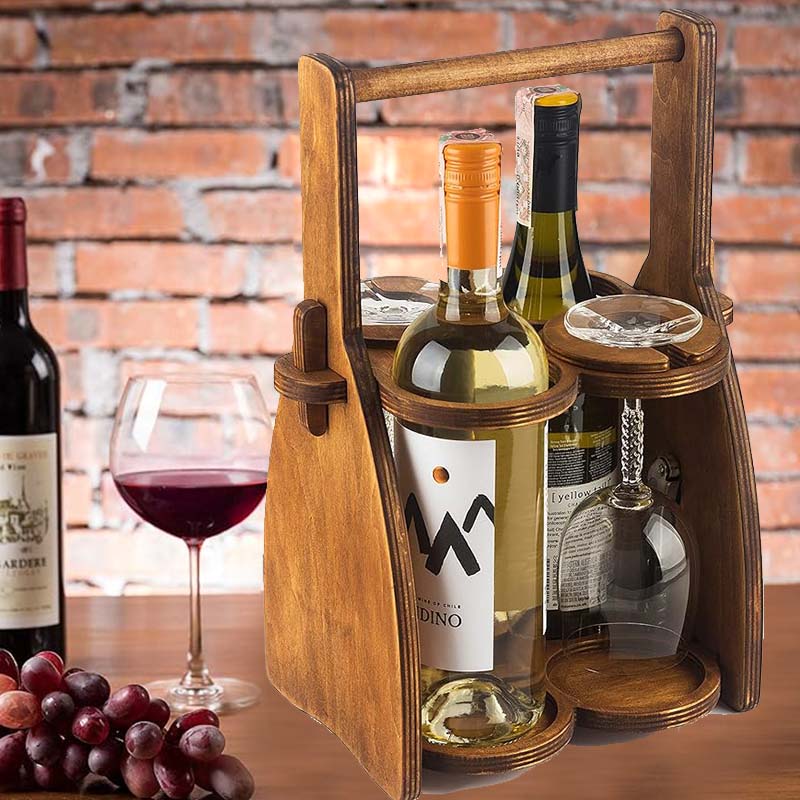 Wine Carrying Box. Fits 4 bottles or glasses. Natural multilayer Hardwood.