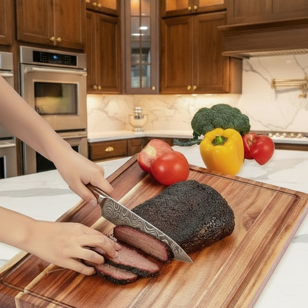 Acacia Wood Cutting/Serving Board Set, 4pcs, including Holder