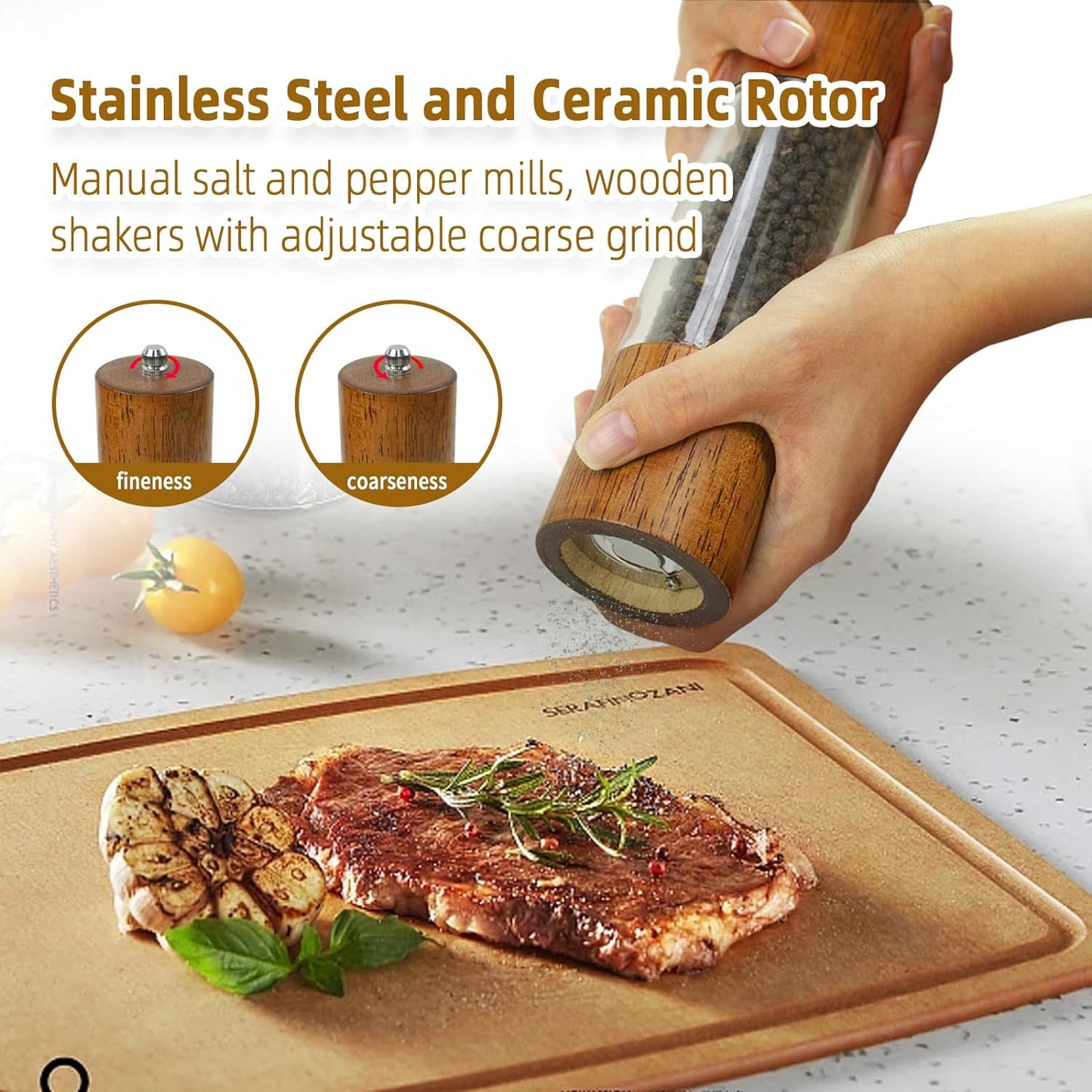 Salt and Pepper Grinder Set, Acrylic see-through, 8" Tall