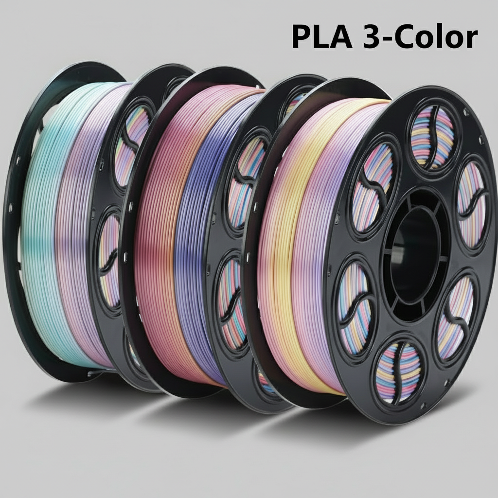 PLA 3D Printer Filament, Silk Three-Color, 1kg (2.2lb) Spool, 1.75mm +/- 0.03mm