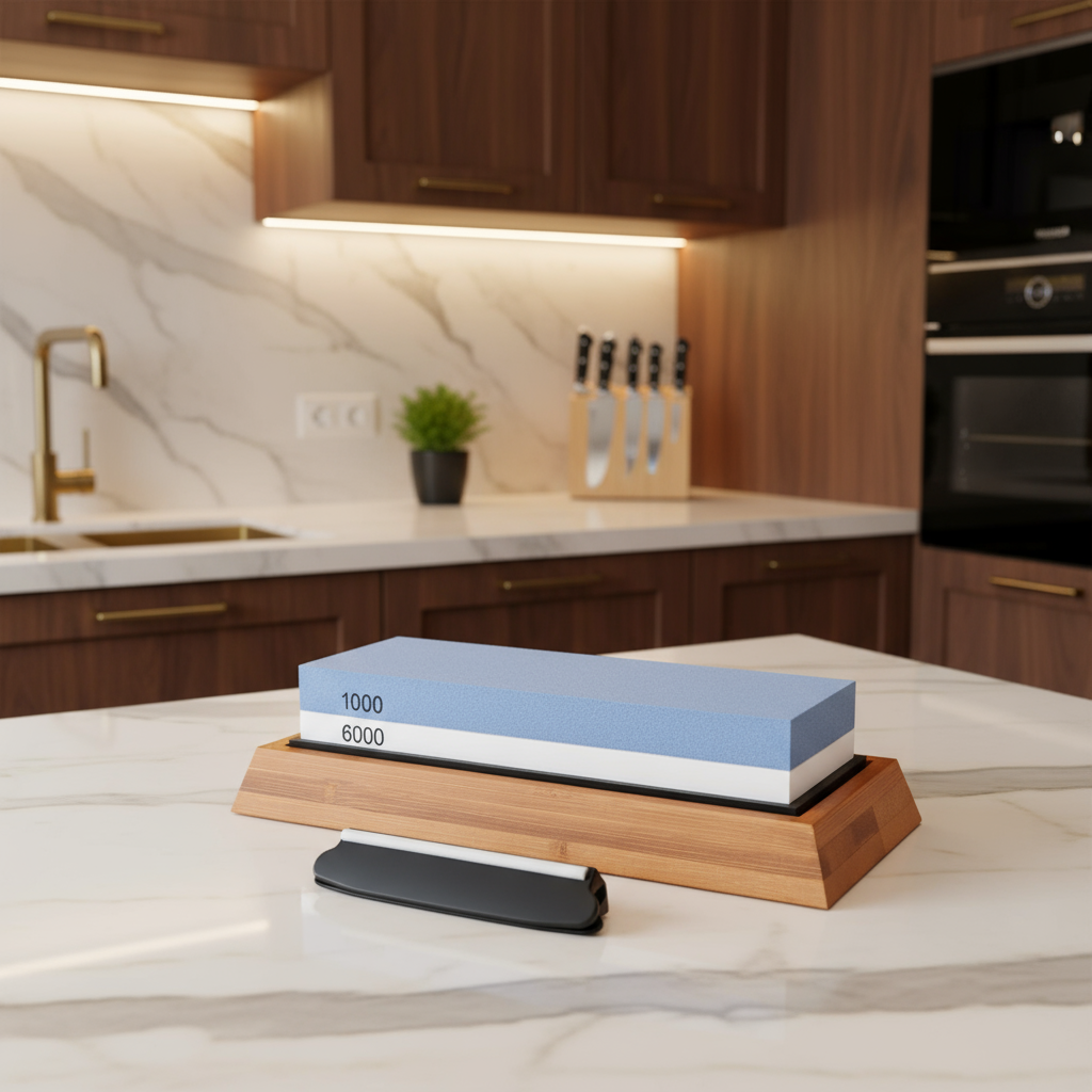 Knive Sharpening Water Stone,  Sized at 7x2.4x1.2 inches, with bonus Angle Guide