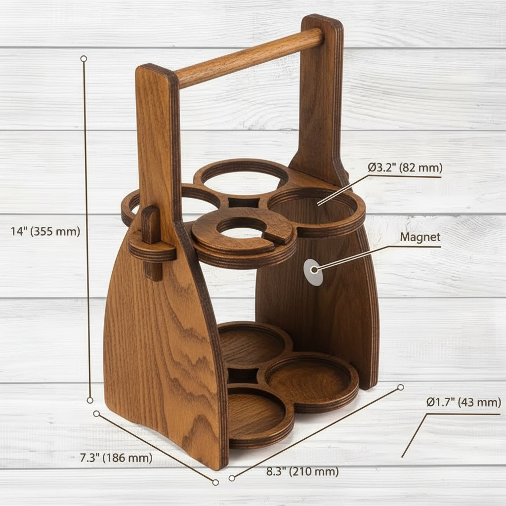 Wine Carrying Box. Fits 4 bottles or glasses. Natural multilayer Hardwood.