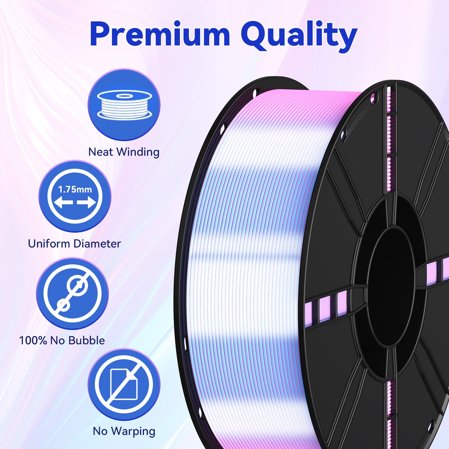 PLA 3D Printer Filament, Silk Two-Color, 1kg (2.2lb) Spool, 1.75mm +/- 0.02mm