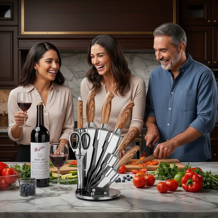 Kitchen Knives Set, Stainless Steel, 8pcs set, including Block and Sharpener