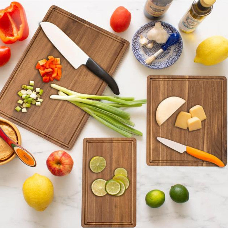 Acacia Wood Cutting/Serving Board Set, 4pcs, including Holder
