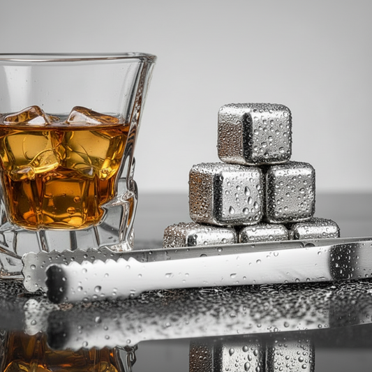 Beverage Chilling Cubes, Stainless Steel, 8 pcs with Tongs Set