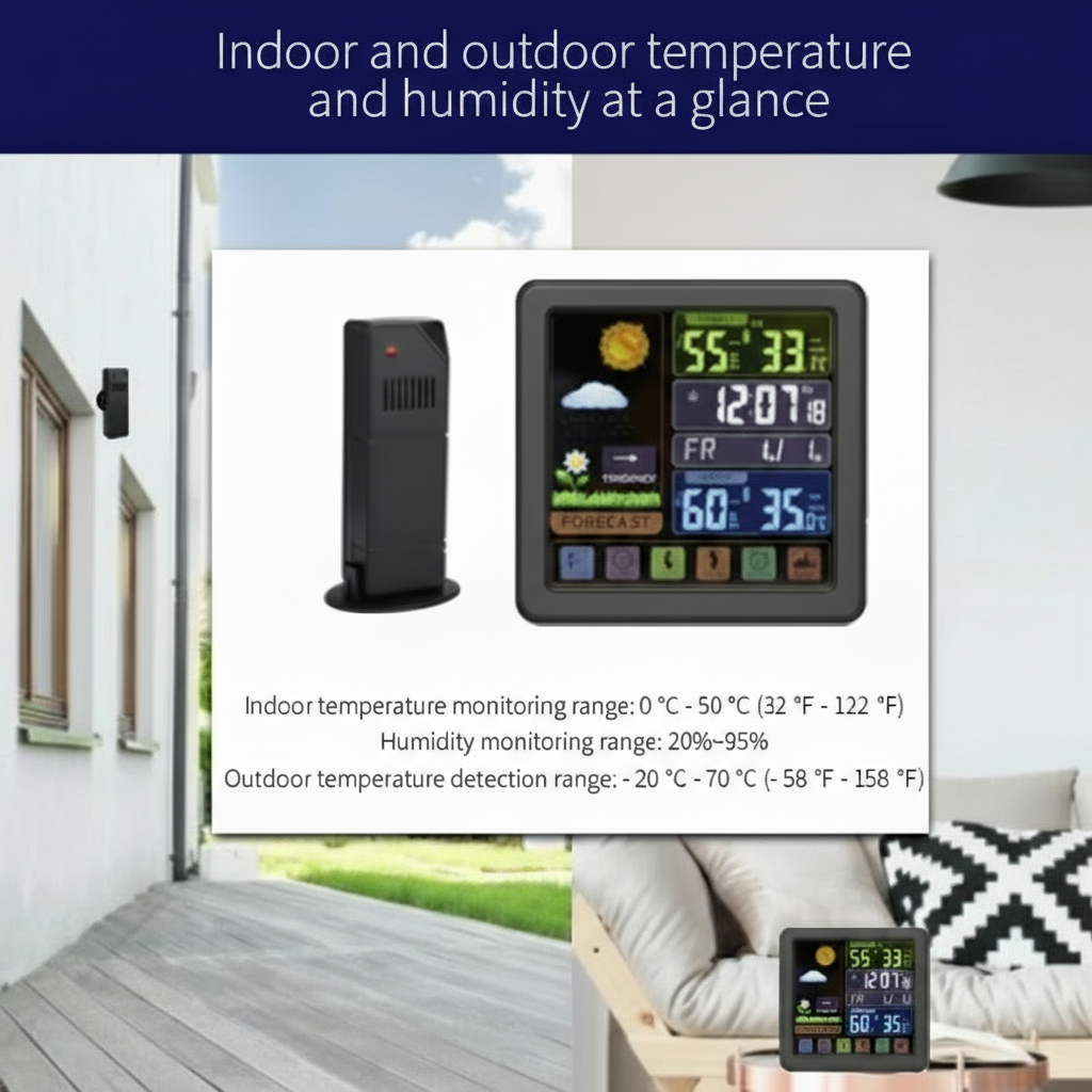 Digital Weather Station, Black with Indoor/Outdoor wireless sensor