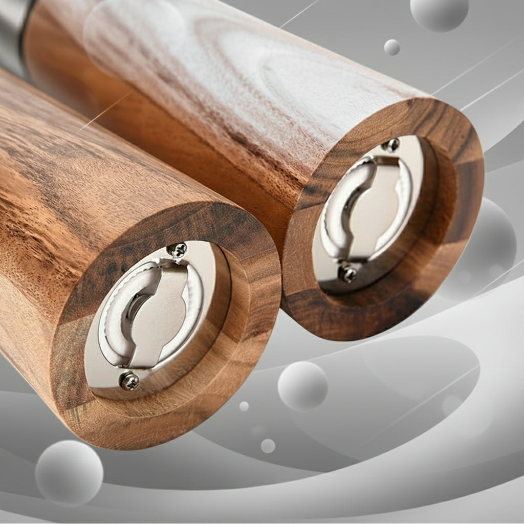 Acacia Wood Seasoning Spice Shaker, 2pcs set, Stainless Steel top