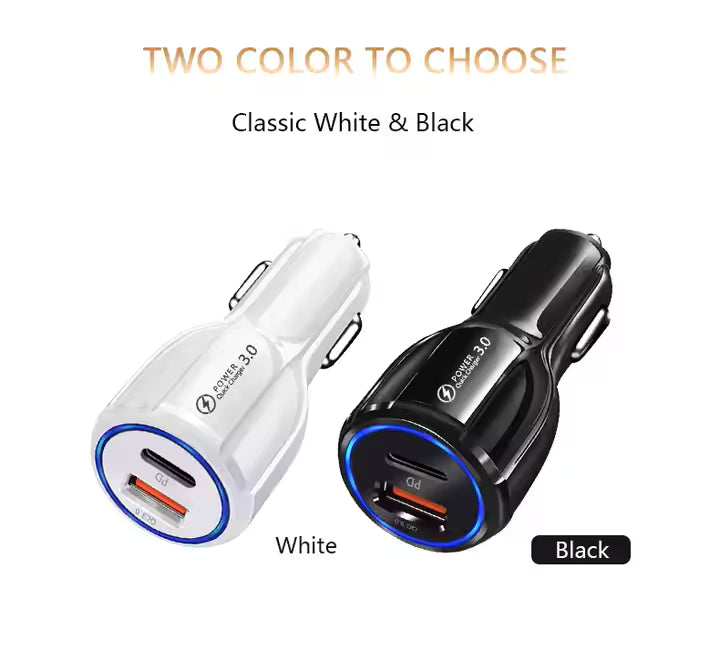 2 Outlets, White, Car Cell Phone Charger, High Power, 3A