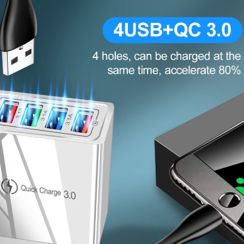 4 Outlets, White, Wall Cell Phone Charger, High Power 20W