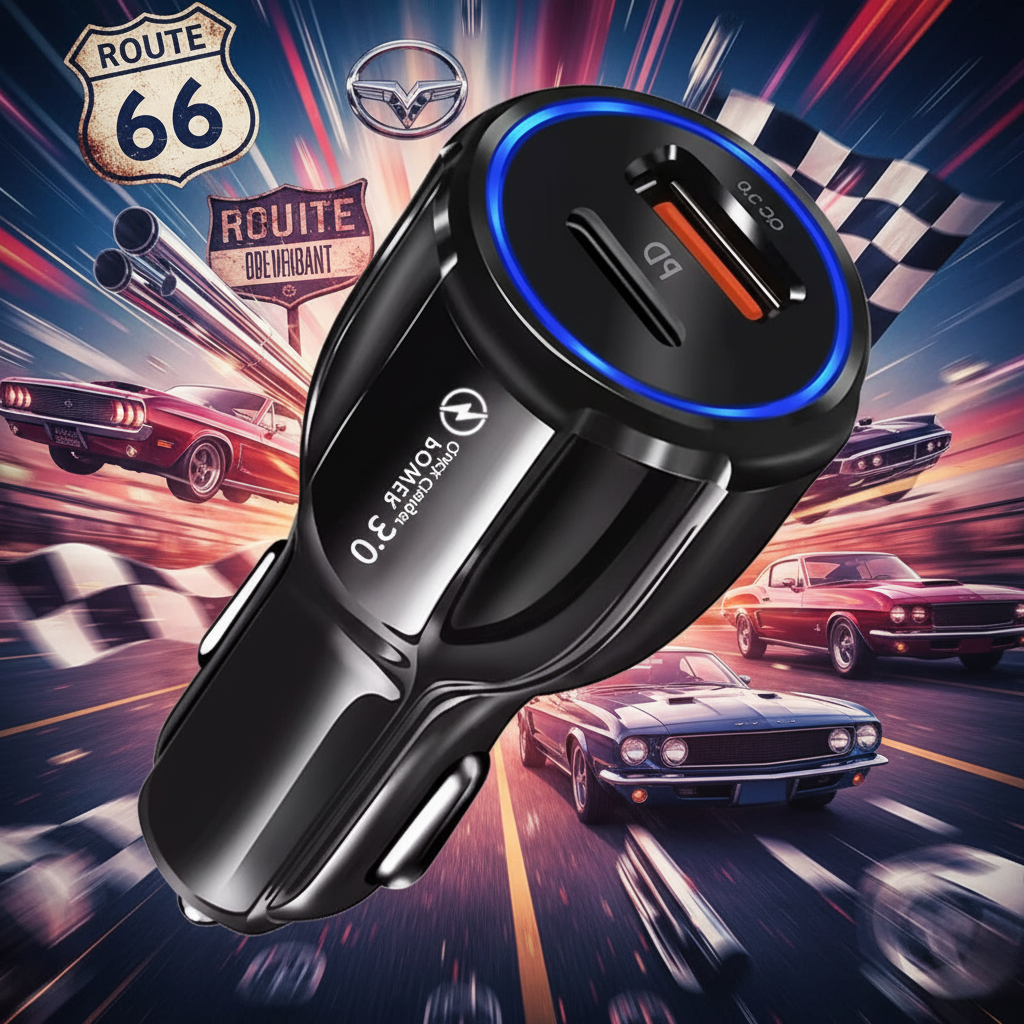 2 Outlets, Black, Car Cell Phone Charger, High Power, 3A