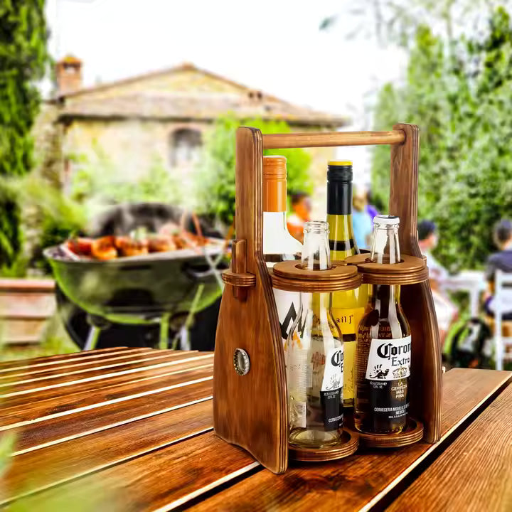Wine Carrying Box. Fits 4 bottles or glasses. Natural multilayer Hardwood.