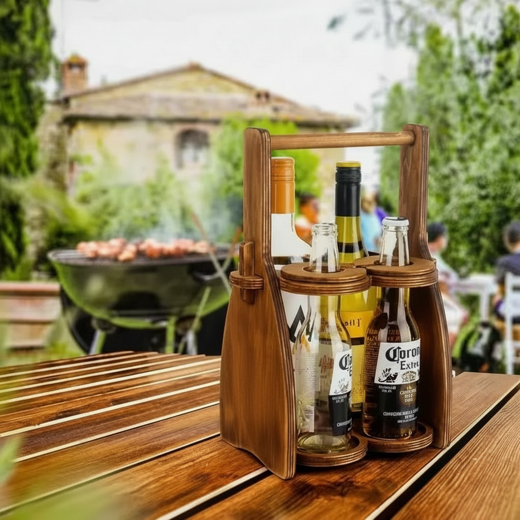 Wine Carrying Box. Fits 4 bottles or glasses. Natural multilayer Hardwood.