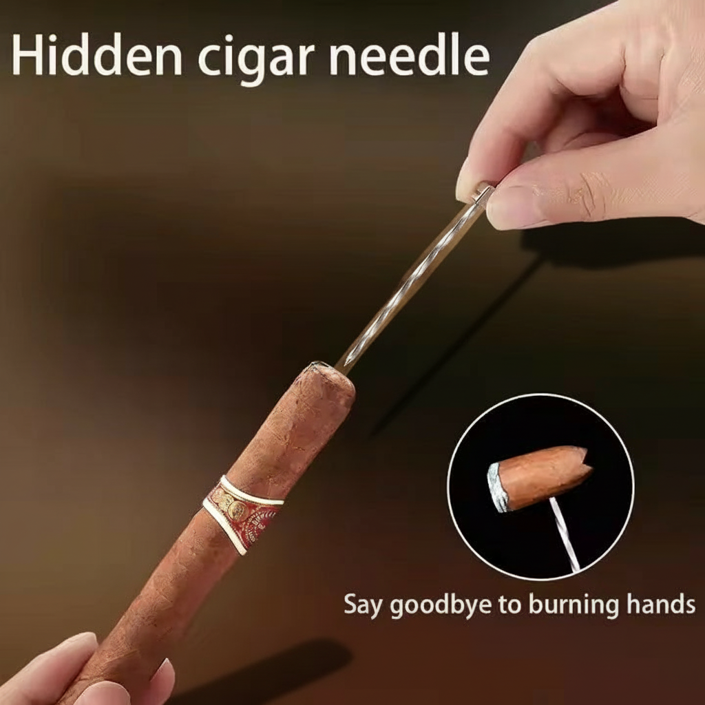 Cigar Lighter, "Redwood grain", with V-shaped Cigar Cutter