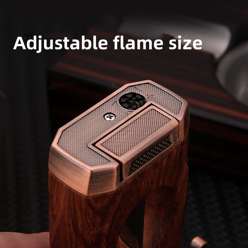 Cigar Lighter Torch, "Redwood grain", with V-shaped Cigar Cutter