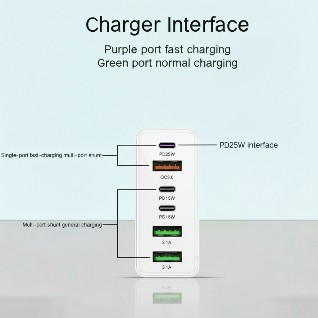 6 Outlets Charging Station, White, Extra High Power 160W, Box Included