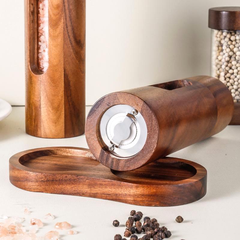 Spice Grinder Set, 8" tall, 2pcs, Acacia Wood