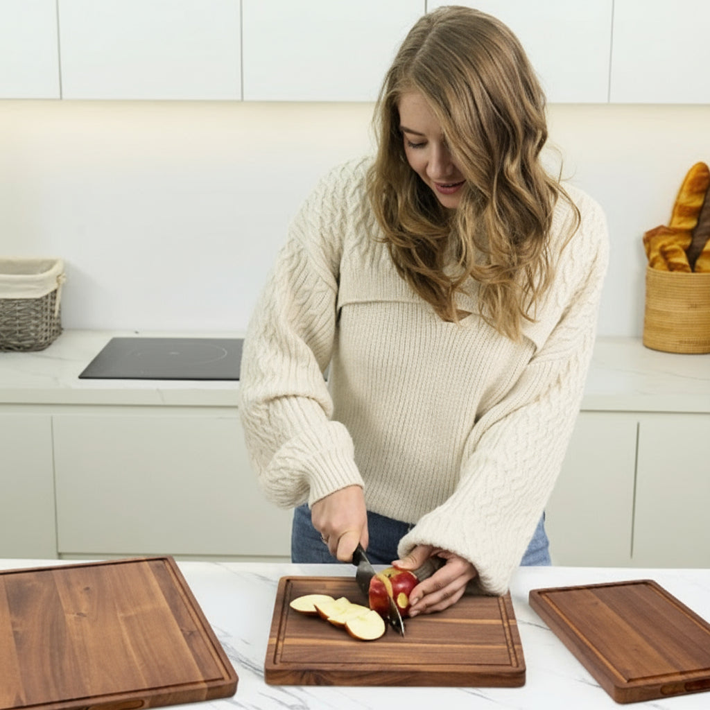 Acacia Wood Cutting/Serving Board Set, 4pcs, including Holder