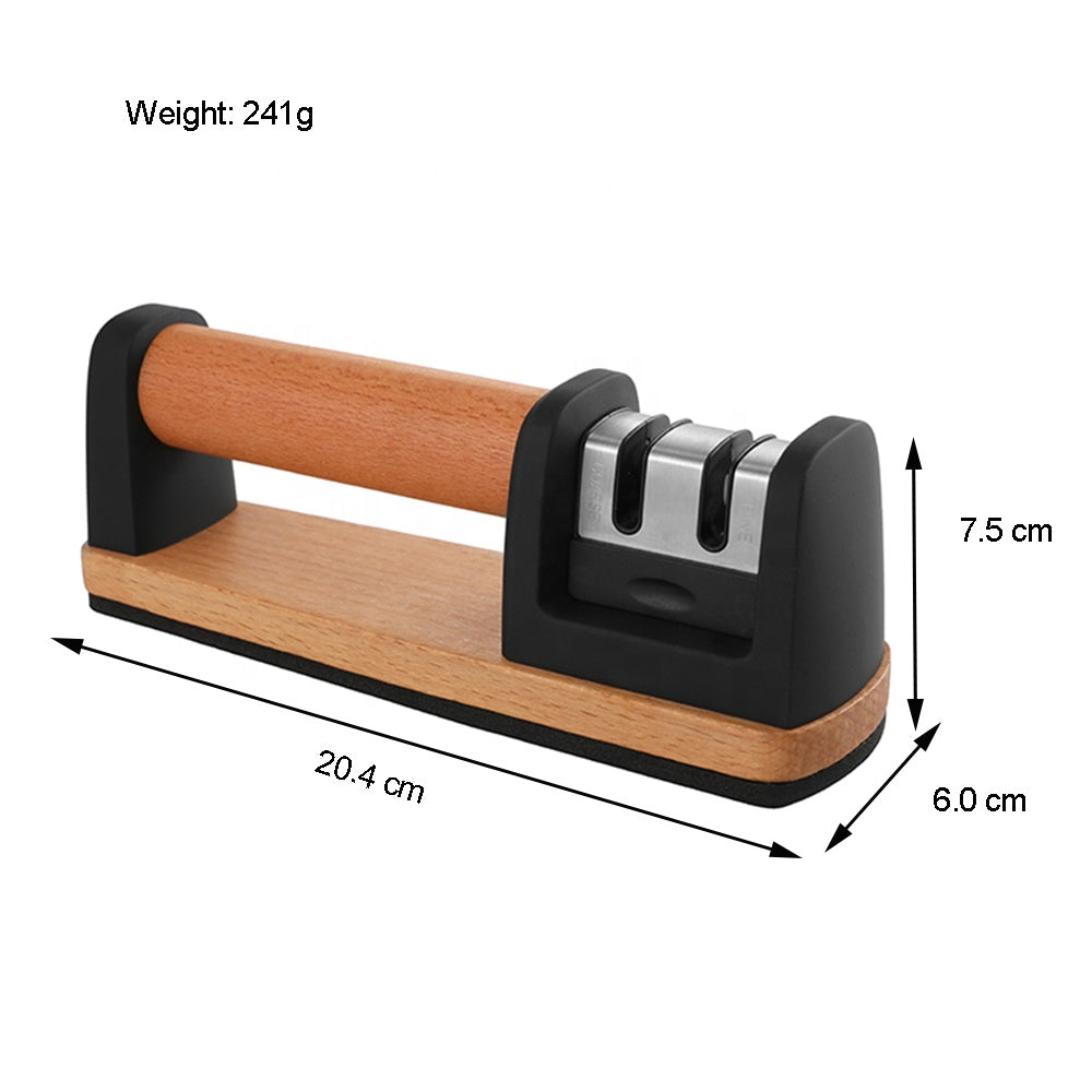 Two-Stage Knife Sharpener with Wooden Handle