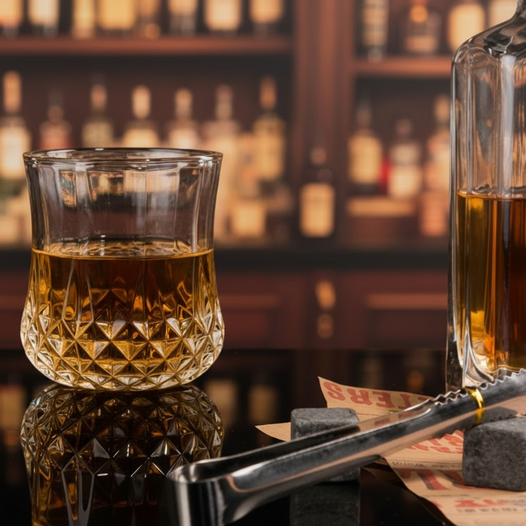 Whisky Chilling Stones & Glass Gift Set in Wooden Box