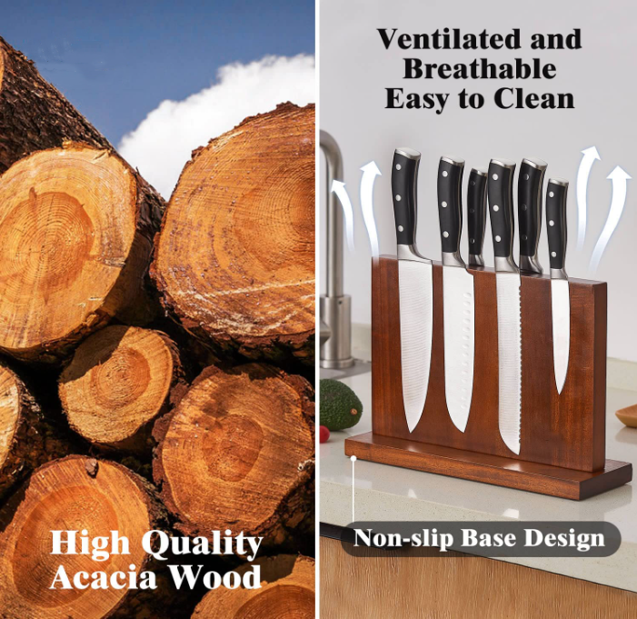 Countertop Magnetic Knife Holder, Acacia Hardwood