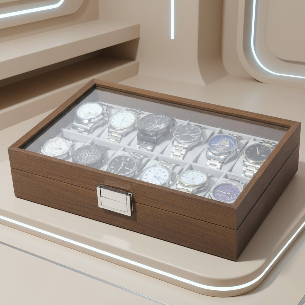 Watch Storage Box, Natural Rubberwood