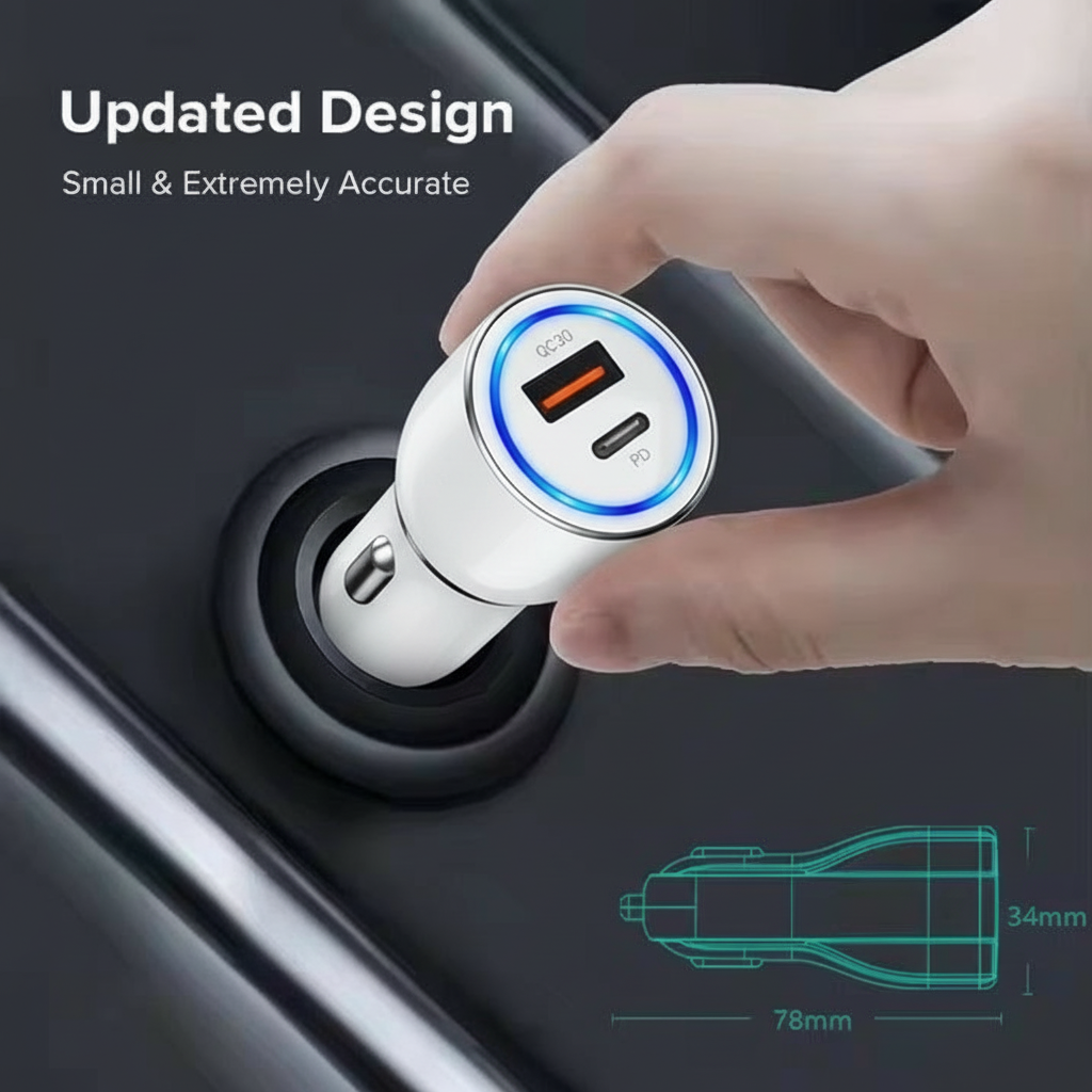 2 Outlets, White, Car Cell Phone Charger, High Power, 3A