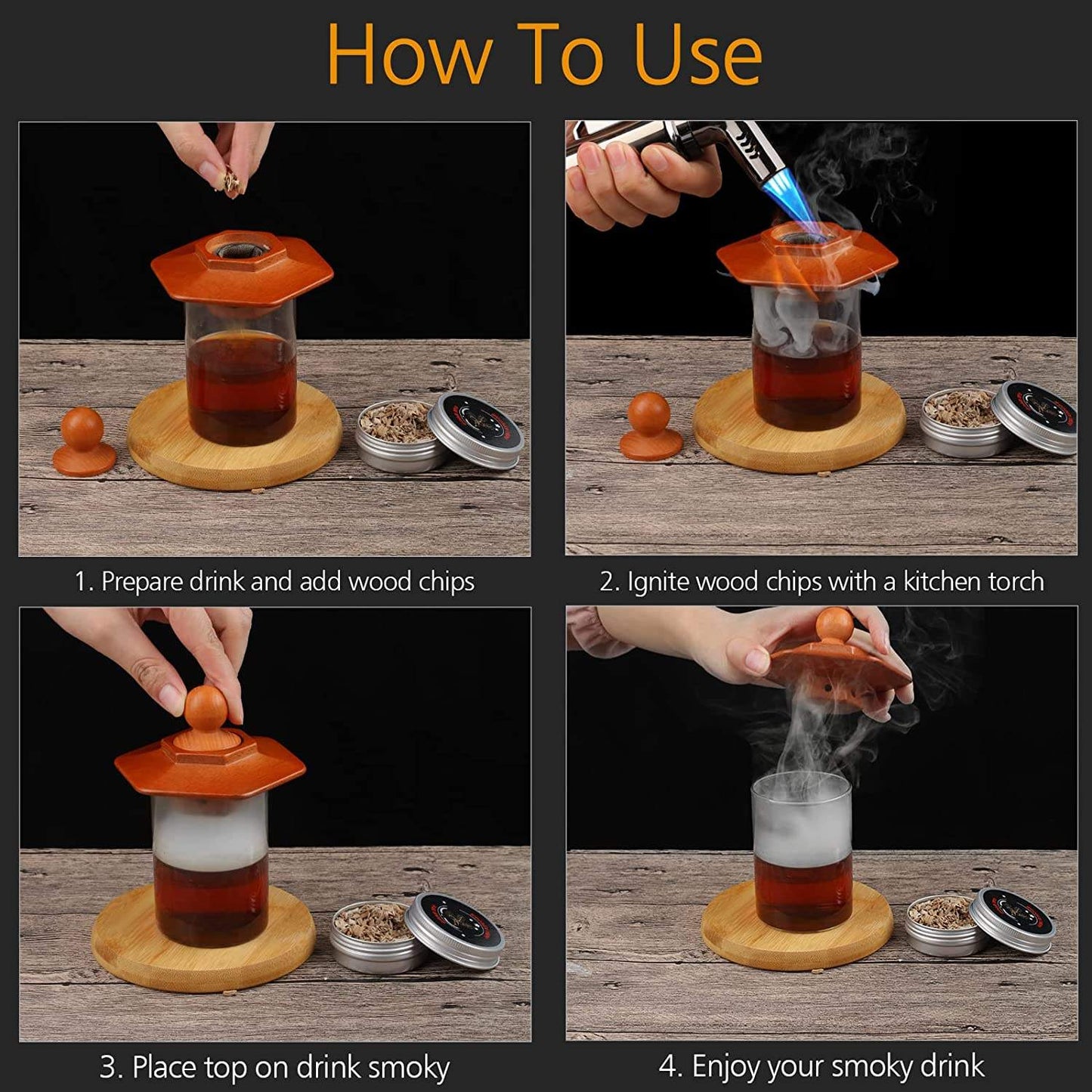 Cocktail Smoker Kit with 4 Wood Chips Samplers