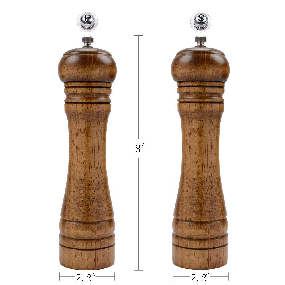 Classic style Pepper Grinder, 8", Natural Rubberwood