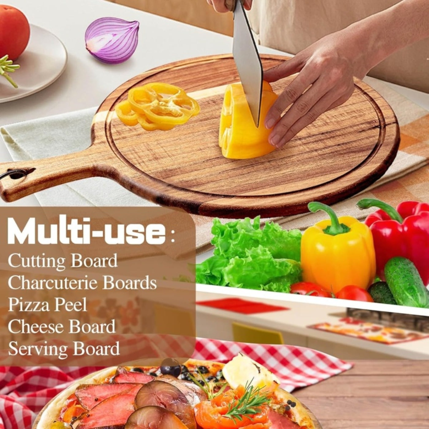 Serving Board/Pizza Tray, Acacia Hardwood, 15x11"