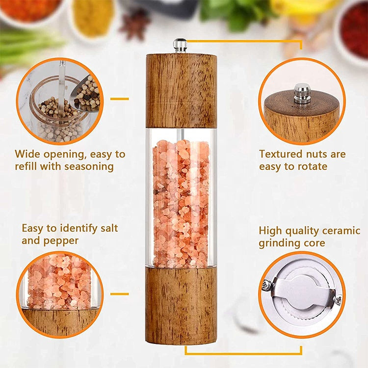 Salt and Pepper Grinder Set, Acrylic see-through, 8" Tall