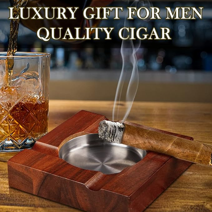 Cigar Ashtray, Hardwood, with Stainless metal Cup