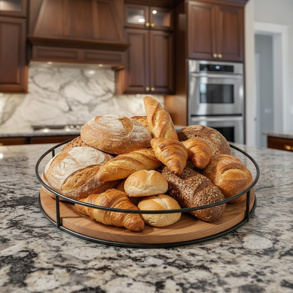 Acacia Wood Lazy Susan Kitchen Organizer, 12 inches, with Metal Frame