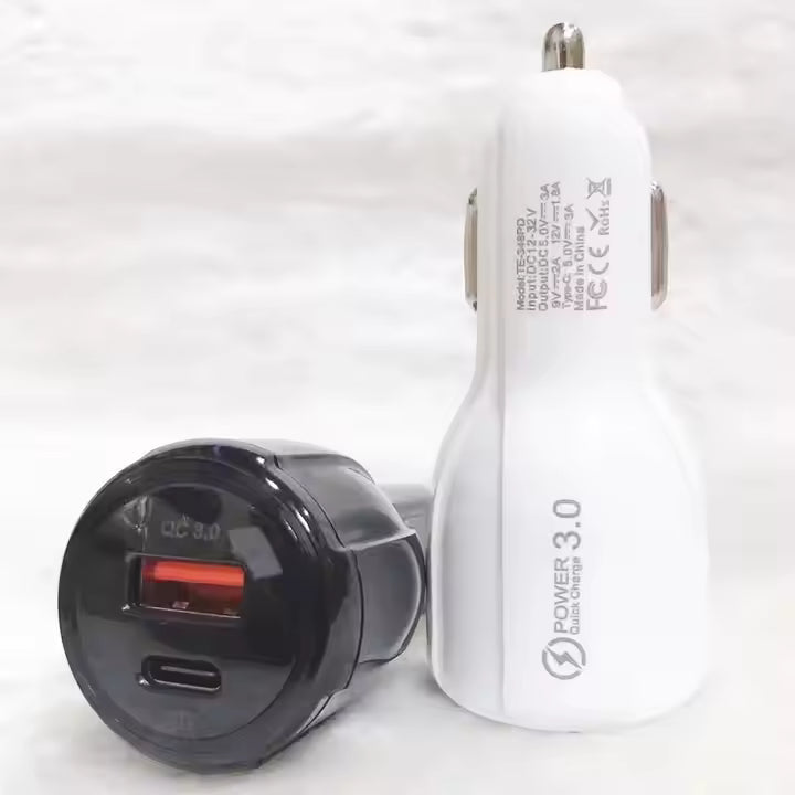 2 Outlets, Black, Car Cell Phone Charger, High Power, 3A