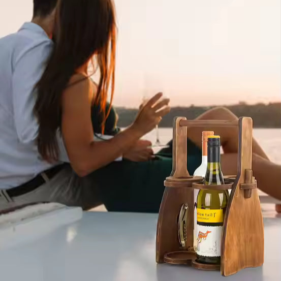 Wine Carrying Box. Fits 4 bottles or glasses. Natural multilayer Hardwood.