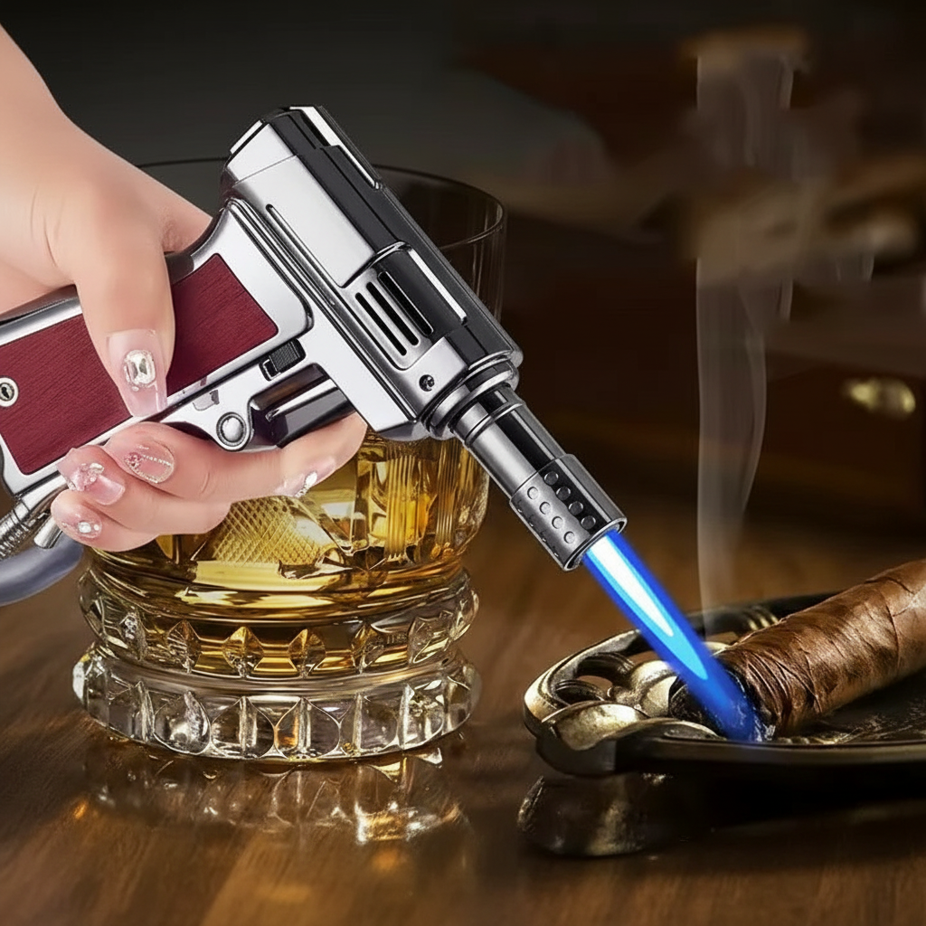 Gas Lighter Torch "Silver Metal Color" Pistol grip Handle