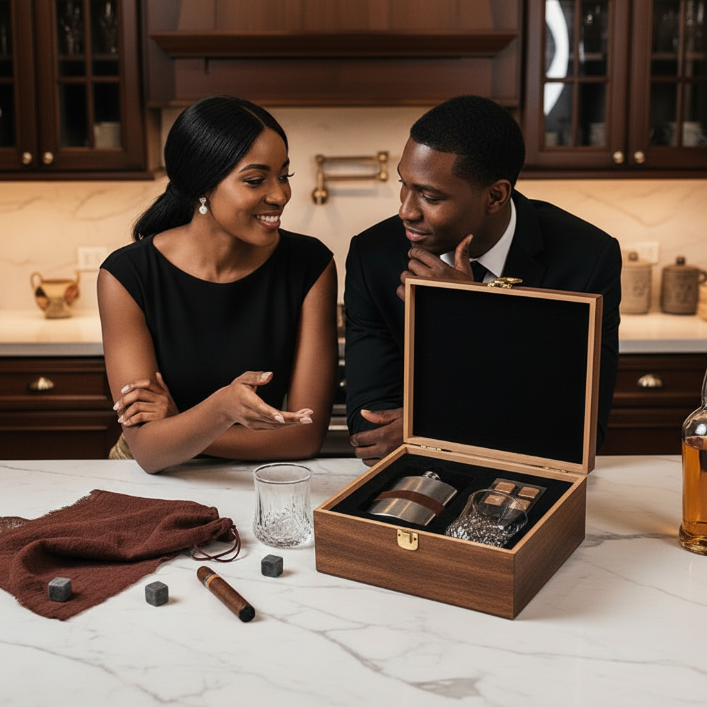 Whisky Chilling Stones & Glass Gift Set in Wooden Box