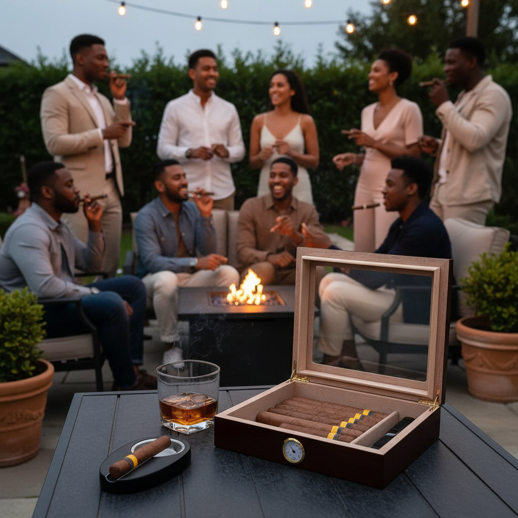 Cigar Box, Spanish Cedar, Black, with Hygrometer and Humidor, 9x7 inch