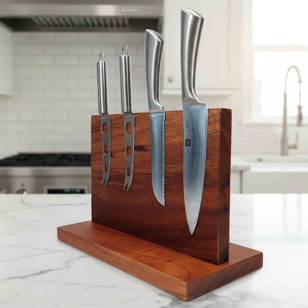 Countertop Magnetic Knife Holder, Acacia Hardwood