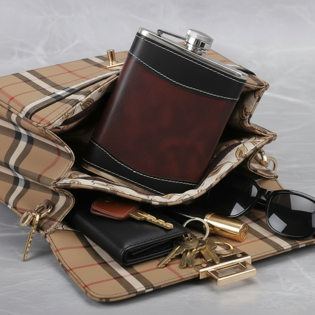 Fashion Hip Flask, Stainless Steel, PU Leather Cover, 8 Oz