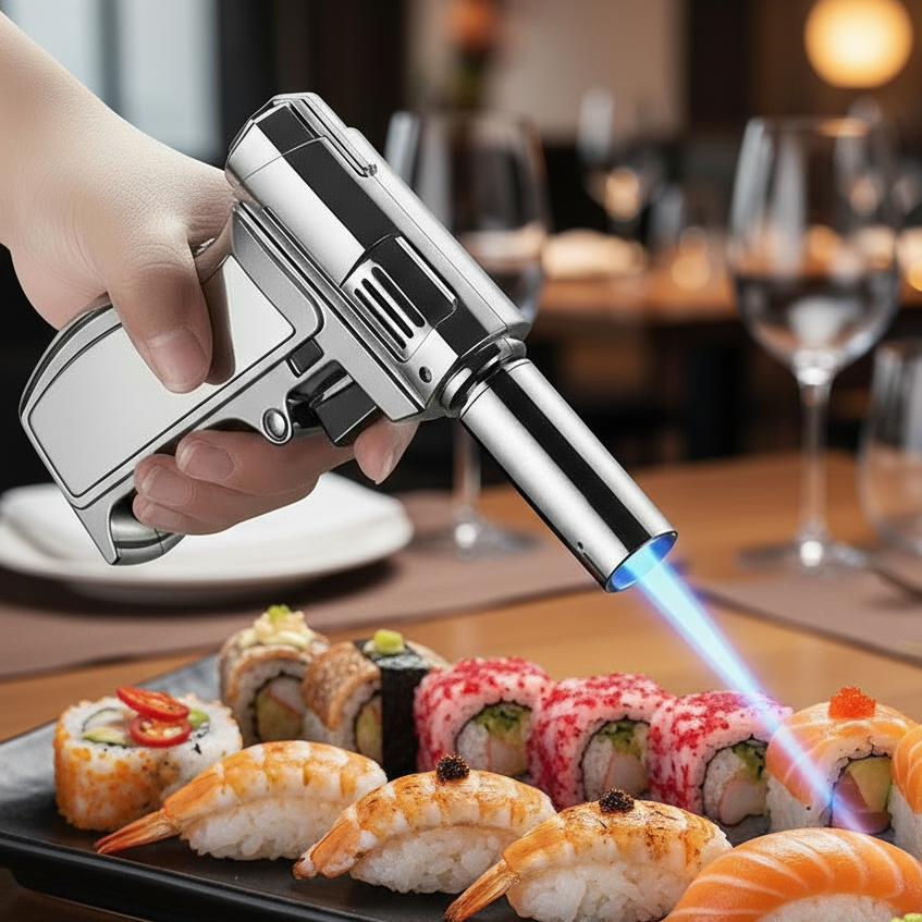 Gas Lighter Torch "Silver Metal Color" Pistol grip Handle